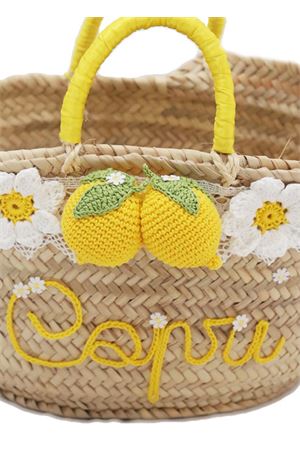 Borsa grande in paglia con decoro di limoni Capridea | LEMONBASKETBIGGIALLOLIMONI
